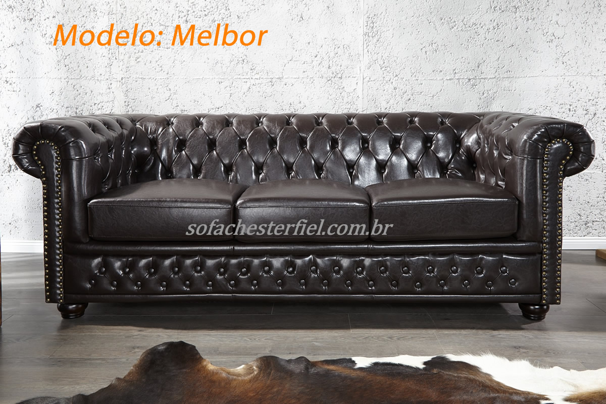 sofa chesterfield preto de couro 